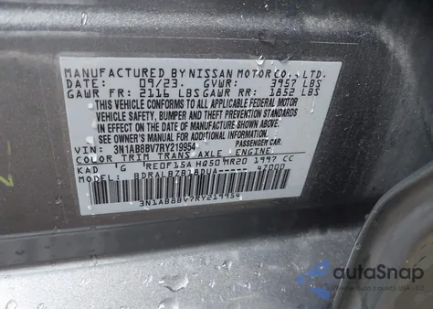 2024 Nissan Sentra S Xtronic Cvt z USA, uszkodzony, nr VIN 3N1AB8BV7RY219954